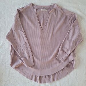 We The Free Women's Mauve Dusty Blush Pink Waffle Knit Thermal Top XS Oversized